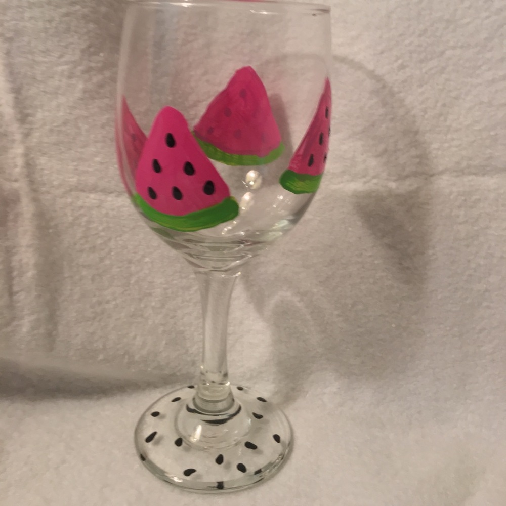 Hand Crafted Summer Watermelon Wine Glasses. Hand painted set of 4 8 in 11.5 oz